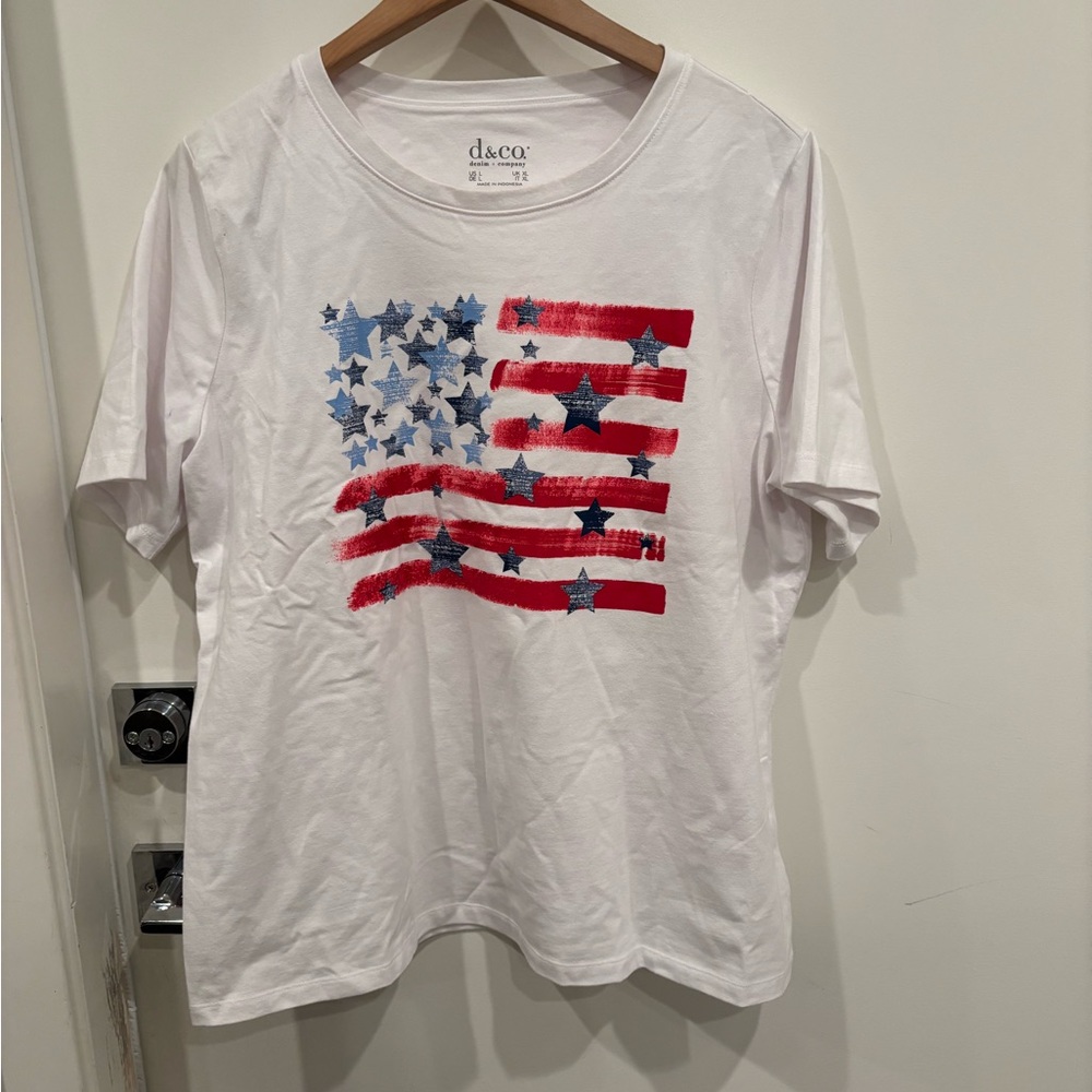 Denim & Co. white T-shirt Stars and Stripes . New without tags.